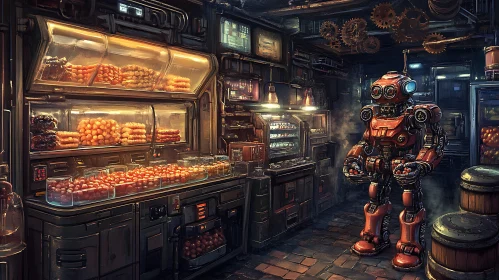 Robotic Chef in Steampunk Kitchen