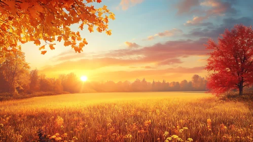 Autumnal Field at Sunset