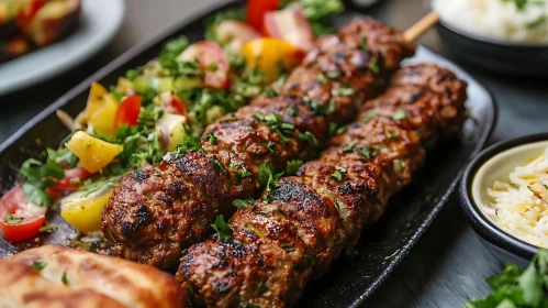 Tasty Skewered Kebabs Platter with Vegetables