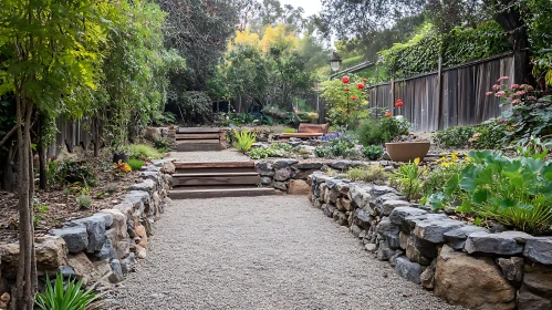 Lush Garden Landscape with Stone Pathway