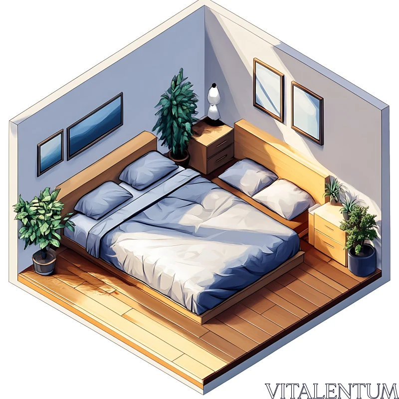 AI ART Cozy Bedroom Isometric View