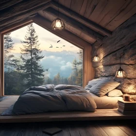 Cozy Cabin Interior with Nature View