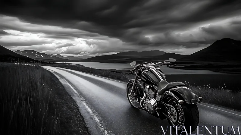 Monochrome Motorcycle Ride AI Image