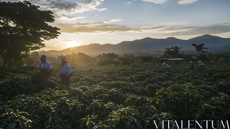 AI ART Workers in Field at Sunrise