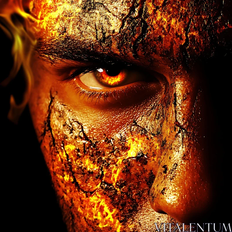 AI ART Molten Skin Portrait: Intense Gaze of Fire