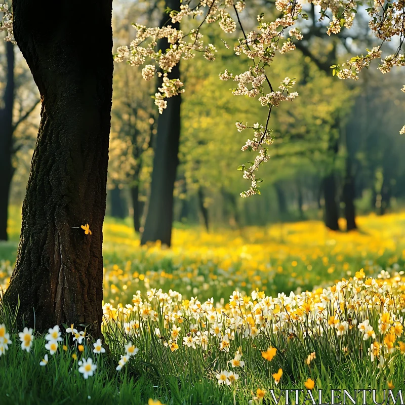 AI ART Daffodils Field with Trees