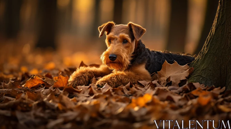 Airedale Terrier in Warm Toned Forest - Autumn Serenity AI Image