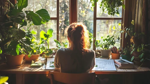 Serene Workspace with Indoor Greenery