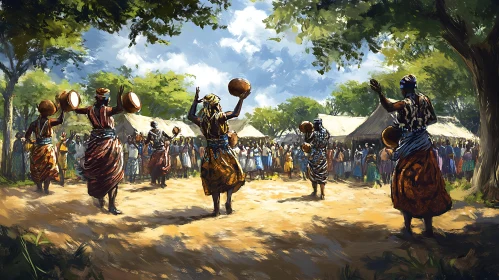 Traditional African Dancers in Village