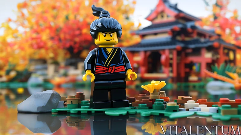 Lego Figurine in Peaceful Autumn Landscape AI Image