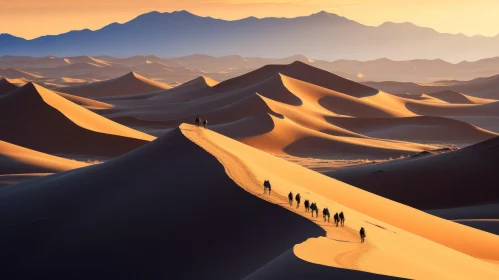 Captivating Desert Scene: People Gather in Enchanting Evening