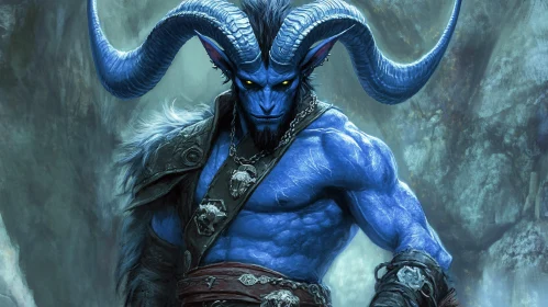 Horned Blue Demon Fantasy Character