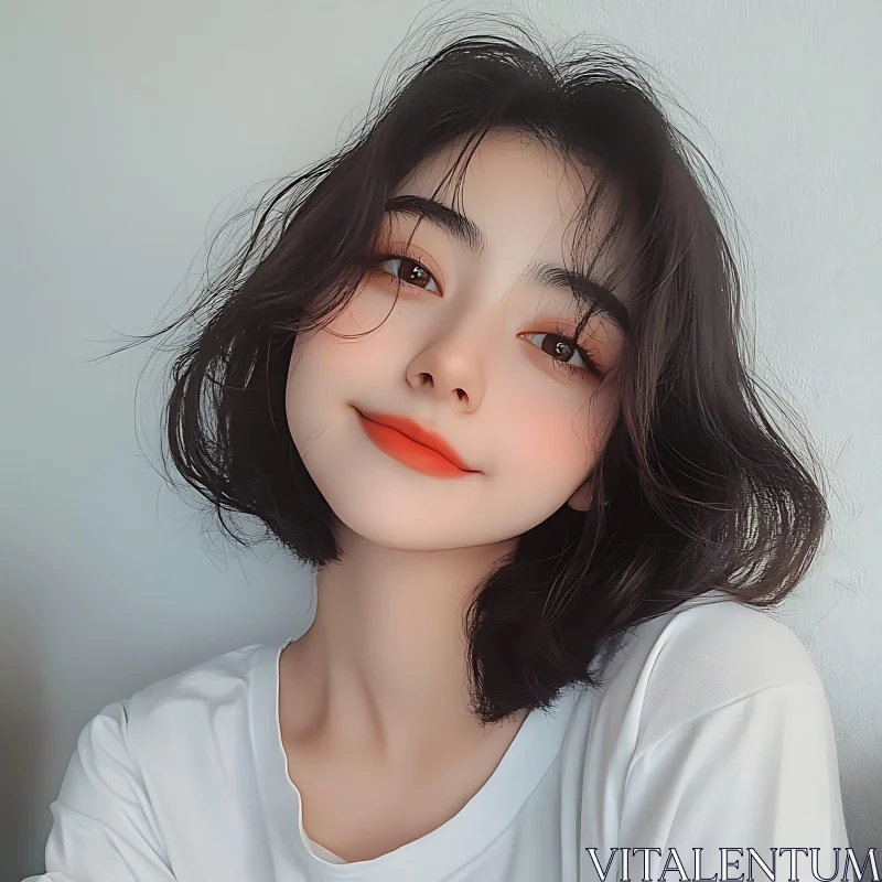 Portrait of a Woman with Coral Lipstick AI Image