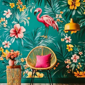 Pink Flamingo and Tropical Floral Interior