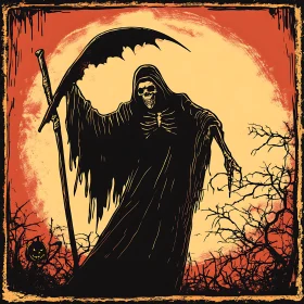 Stylized Death Figure with Scythe