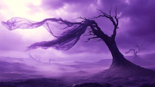 Monochromatic Dreamscape: Tree and Veil