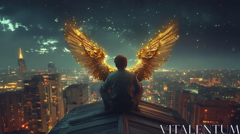 AI ART Man with Wings Watching City Lights