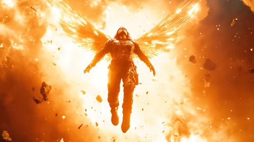 Celestial Angel Rising in Fiery Light