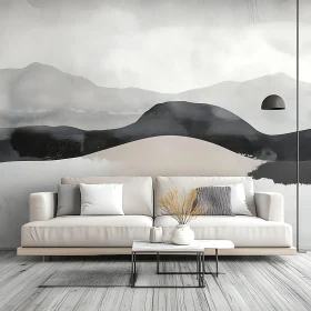 Modern Living Room with Mountain Art