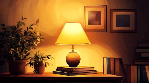 Cozy Evening with Lamp and Books