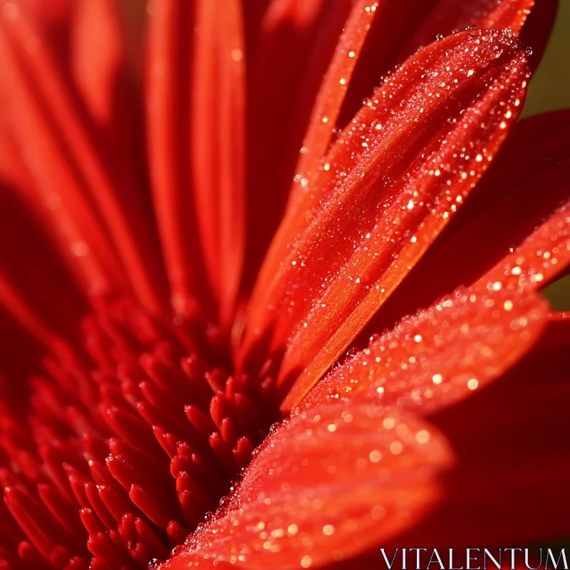 Detailed Red Flower Macro with Dew Drops AI Image