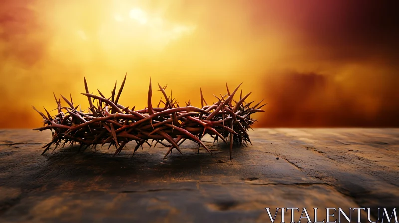 Thorn Crown on Wood Surface AI Image