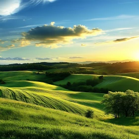 Rolling Hills Landscape at Sunset