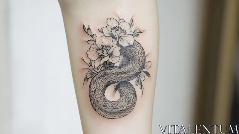 Snake and Flower Tattoo Design AI Image