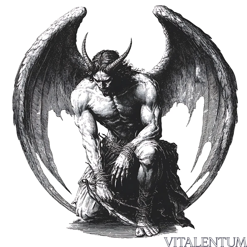 AI ART Winged Demon Kneeling Artwork