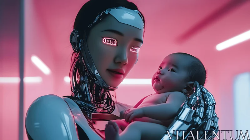 AI ART AI and Humanity: Cyborg with Infant