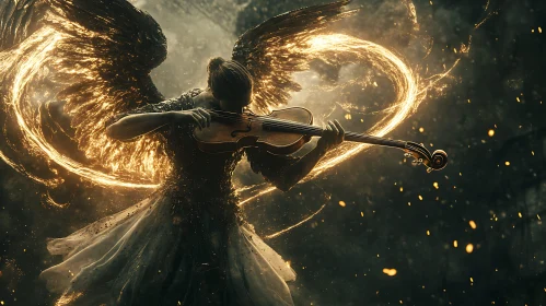 Angel with Violin and Golden Wings