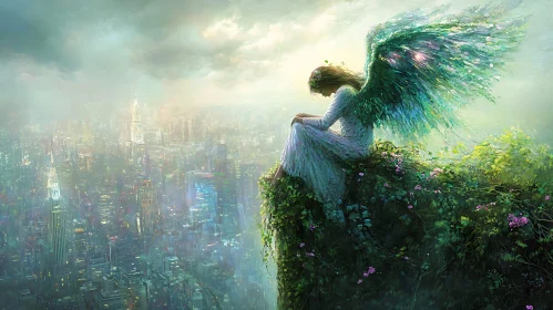 Pensive Angel Above Urban Sprawl