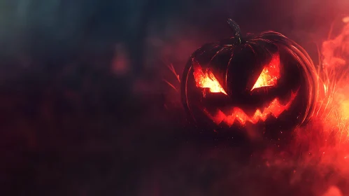 Spooky Carved Pumpkin with Fiery Eyes