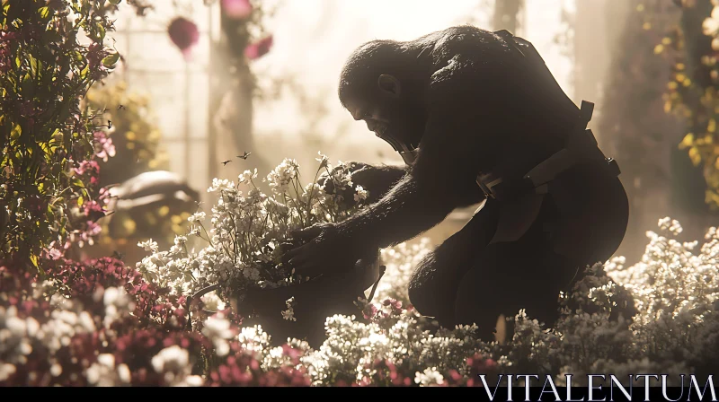 Ape in Floral Garden AI Image