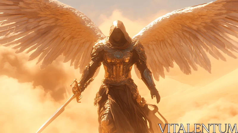 Golden Armored Angel with Sword AI Image