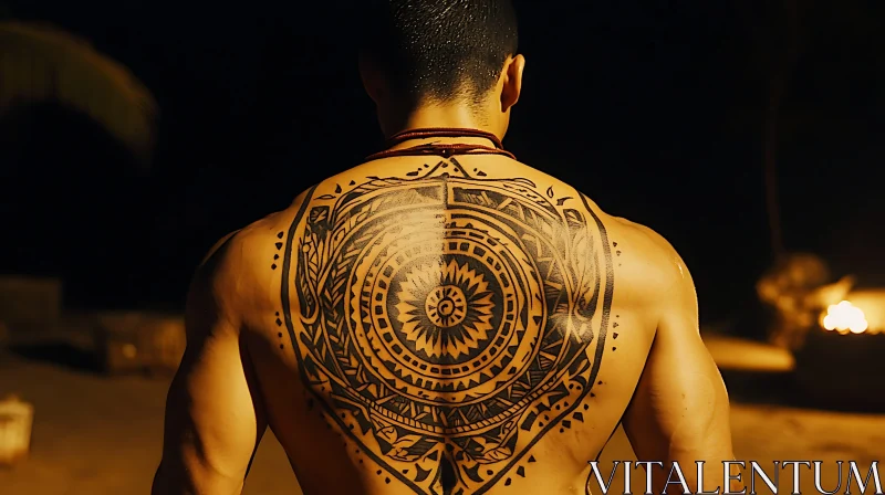 Detailed Circular Tattoo Design on Back AI Image