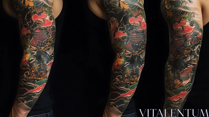 Colorful Japanese Traditional Sleeve Tattoo AI Image