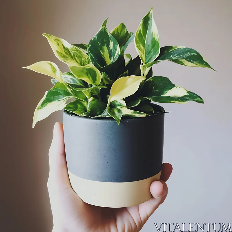 Green Potted Plant held in Hand AI Image