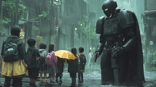 Rainy Day Robot Encounter