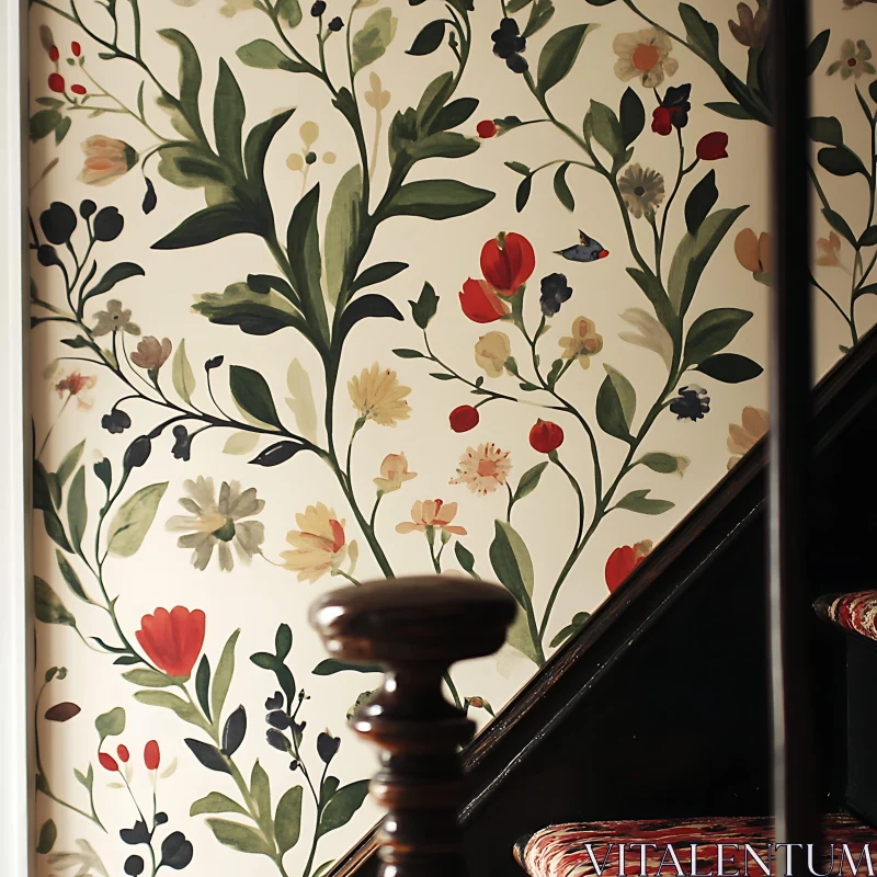 Elegant Floral Pattern Near Stairway AI Image