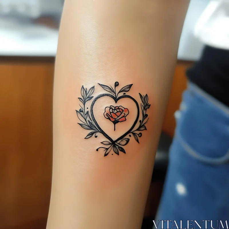 Floral Heart Tattoo with Rose and Vines AI Image