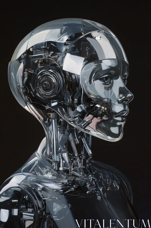 Intricate Mechanical Cyborg with Human Features AI Image