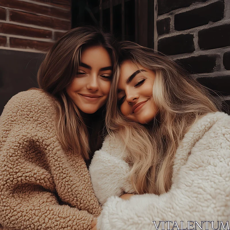 Cozy Friendship: A Portrait of Two Young Women AI Image