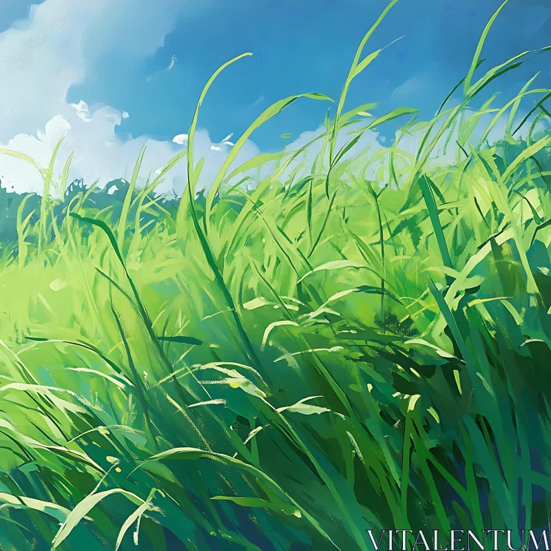 AI ART Serene Summer Field Landscape Painting