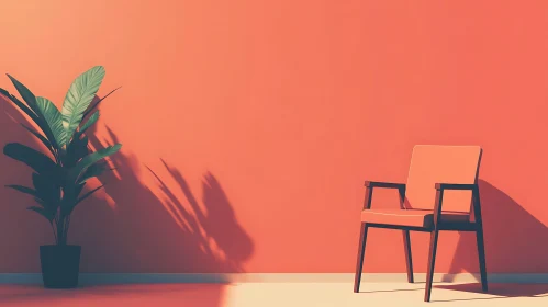 Salmon Wall Interior with Chair