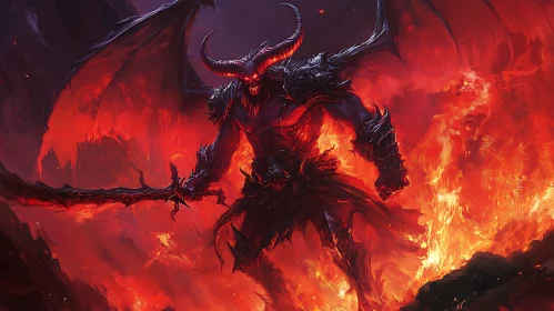 Fiery Demon Warrior in Hellscape