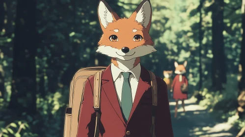 Anime Fox Student in the Woods