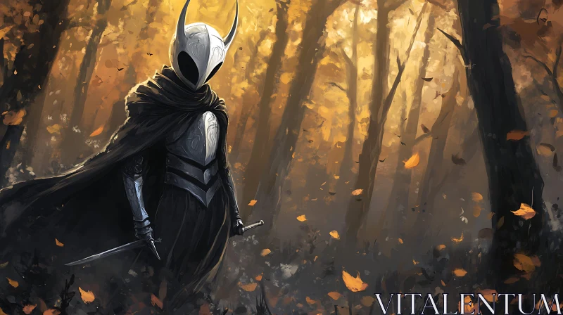 Armored Knight in Autumnal Forest Scene AI Image