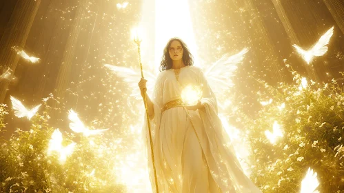 Radiant Angel with Butterflies Art