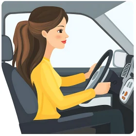 Cartoon Woman Driving Vehicle